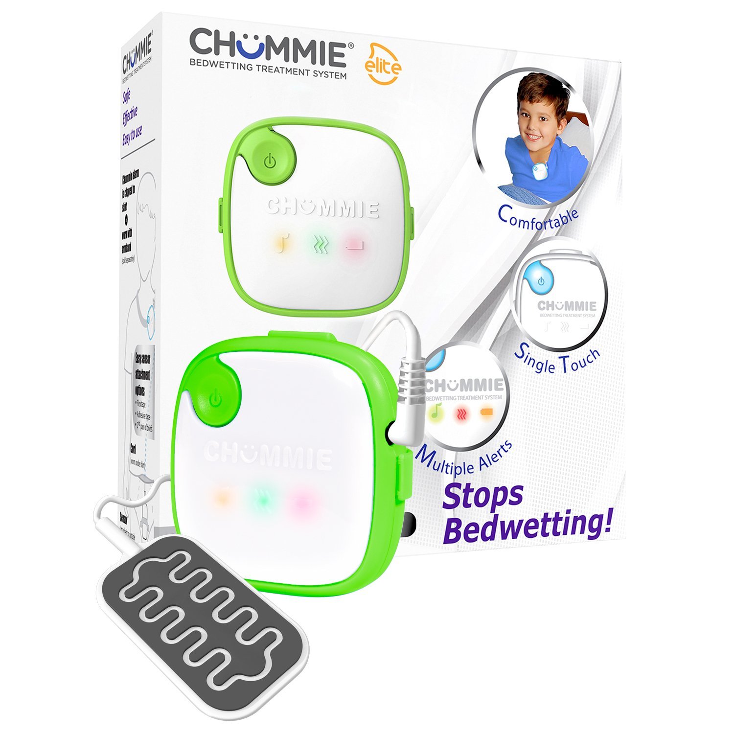 Chummie Elite Bedwetting Alarm For Children And Deep Sleepers  Award Winning Bedwetting Alarm System With Loud Sounds And Strong Vibrations Green