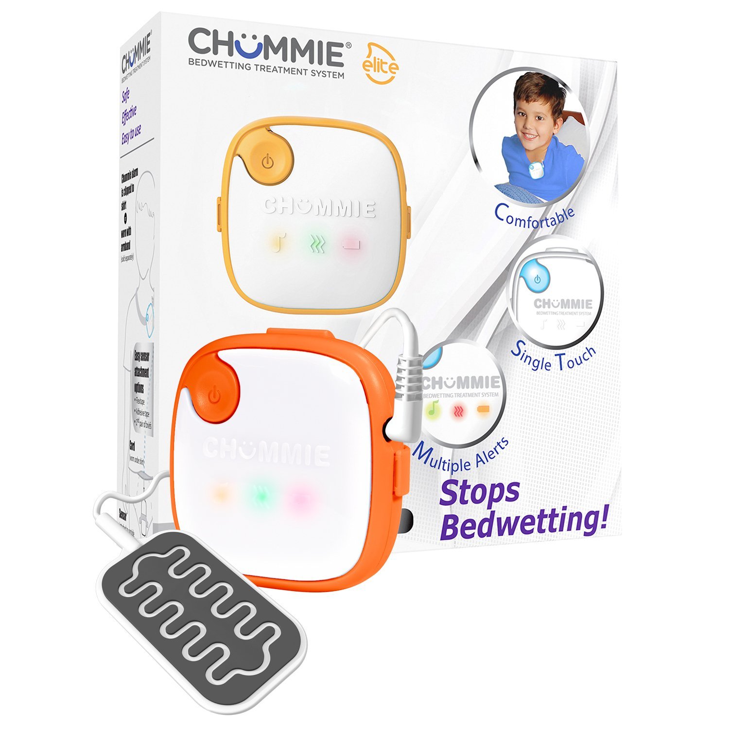 Chummie Elite Bedwetting Alarm For Children And Deep Sleepers  Award Winning Bedwetting Alarm System With Loud Sounds And Strong Vibrations Orange