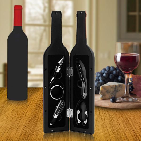 Ah-474 Premium Wine Bottle Gift Set - Bottle Opener, Stopper, Drip Ring, Foil Cutter And Wine Pourer