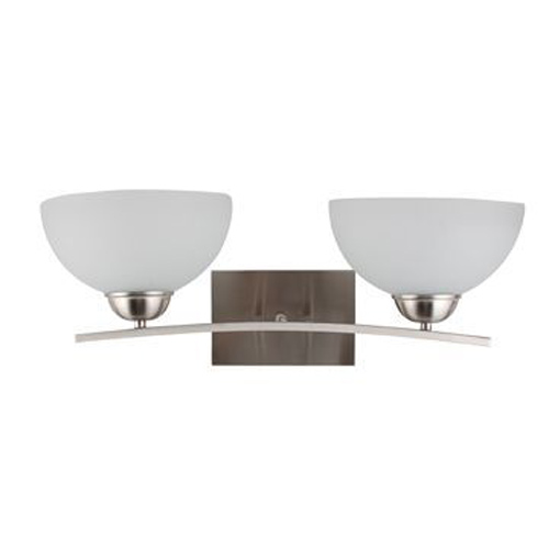 2 Light Vanity In Satin Steel Finish With White Glass