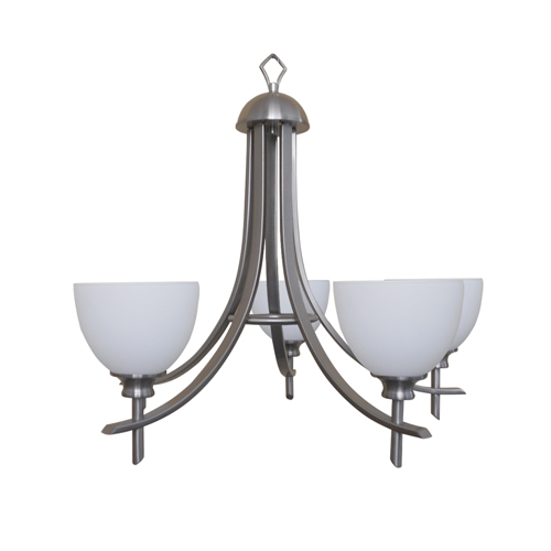 189-5u-ss 5 Light Chandelier In Satin Steel Finish With Dove White Glass