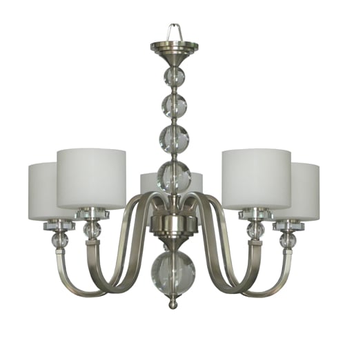 5 Light Chandelier In Satin Steel Finish With Dove White Glass