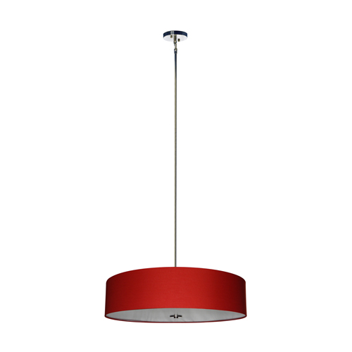 5 Light Pendant In Satin Steel Finish With Chili Pepper Red Shade