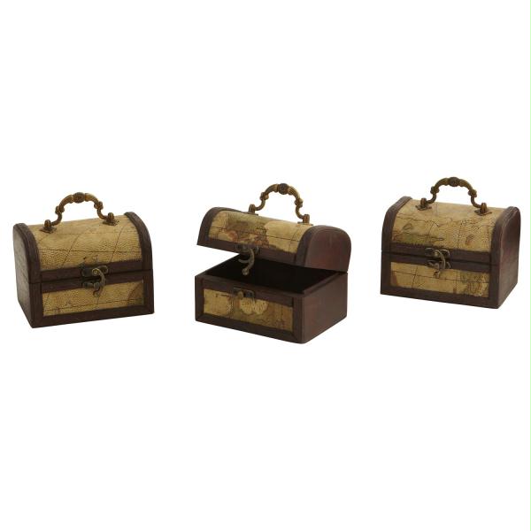 0545-s3 Decorative Chest With Map - Set Of 3