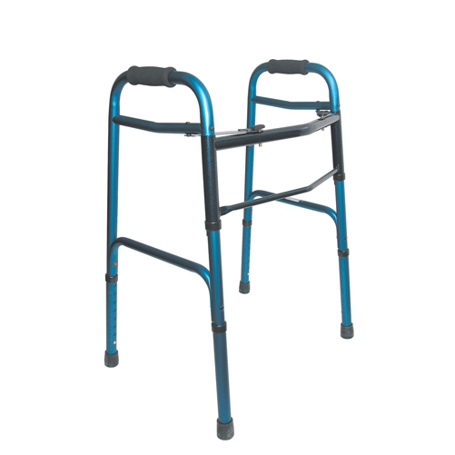 802-1044-0100 Two-button Release Aluminum Folding Walker With Rubber Tips, Blue