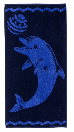 Beach-playdolp-blue Collection Luxurious Oversized Jacquard Cotton Beach Towels - Playing Dolphin