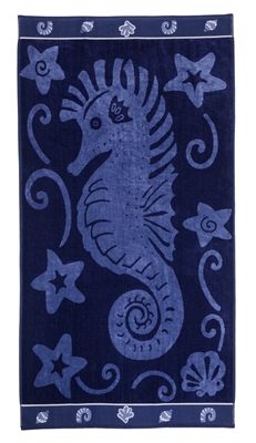 Beach-sea Horse-blue Collection Luxurious Oversized Jacquard Cotton Beach Towels - Sea Horse
