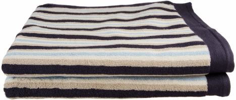 St Bsheet Bl Collection Luxurious Stripes 100% Cotton 2-piece Bath Sheet Set-blue