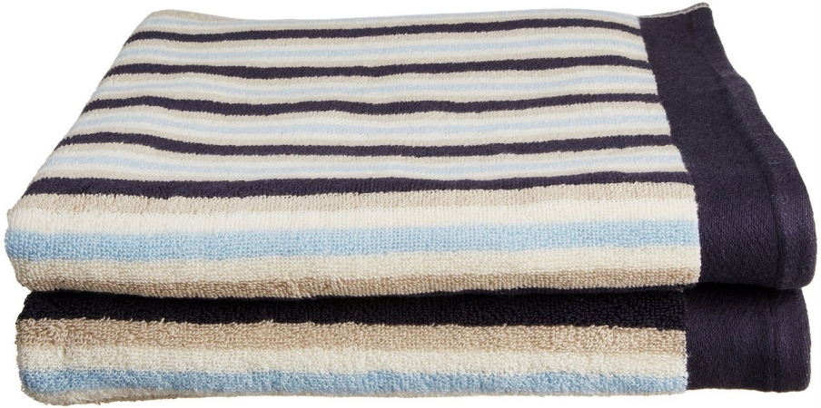 St Btowel Bl Collection Luxurious Stripes 100% Cotton 2-piece Bath Towel Set-blue