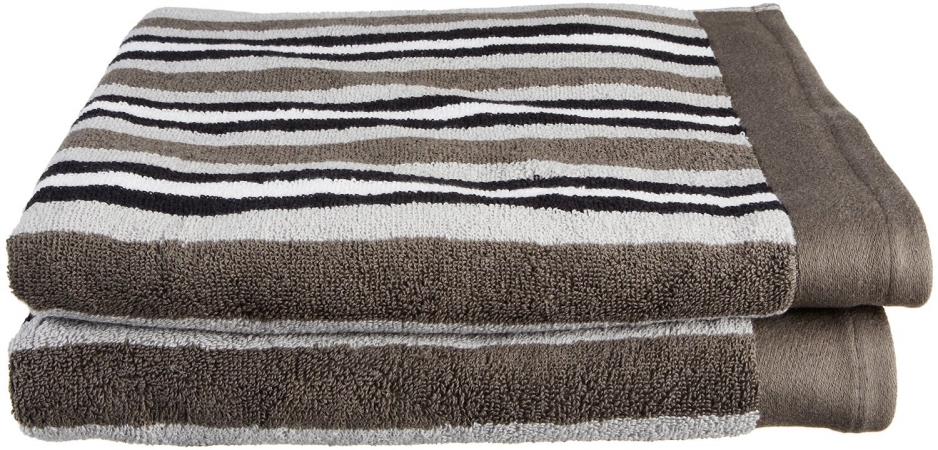 St Btowel Cl Collection Luxurious Stripes 100% Cotton 2-piece Bath Towel Set-charcoal