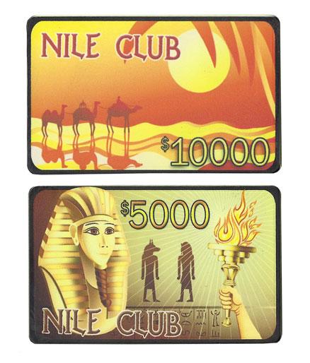 Bry Belly Cpni-$10000 5.$5000 5 10 Nile Club 40 Gram Ceramic Poker Plaques - 5 Of Each