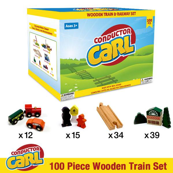 Wooden Train Tcon-201 100 Piece Wooden Train Set