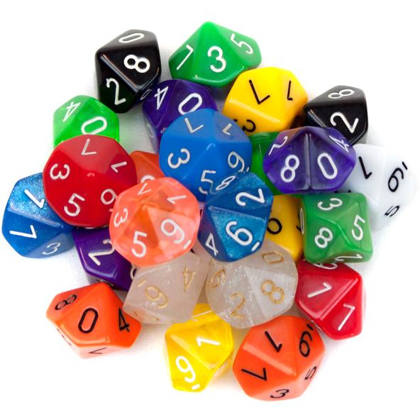 Bry Belly Gdic-1204 25 Pack Of Random D10 Polyhedral Dice In Multiple Colors