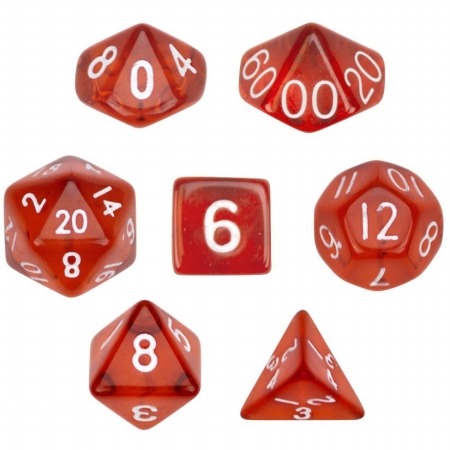 7 Die Polyhedral Dice Set In Velvet Pouch- Translucent Red