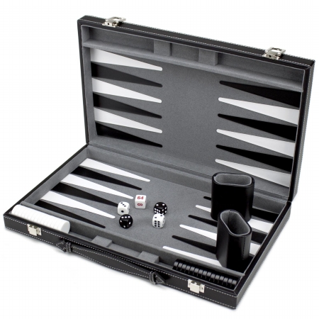 Ggam-201 15in Backgammon Set With Stitched Black Leatherette Case