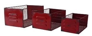 Fp-4001-3r Set Of 3 Red Mesh Wire Metal Rectangular Storage