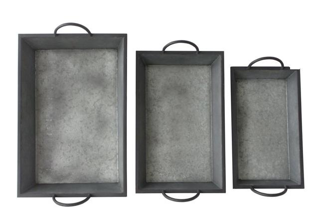 Fp-4002-3 Set Of 3 Metal Tapered Tray With Metal Side Handles
