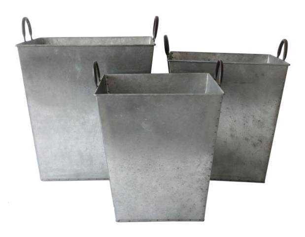 Large Set Of 3 Tapered Metal Planter With Side Handles