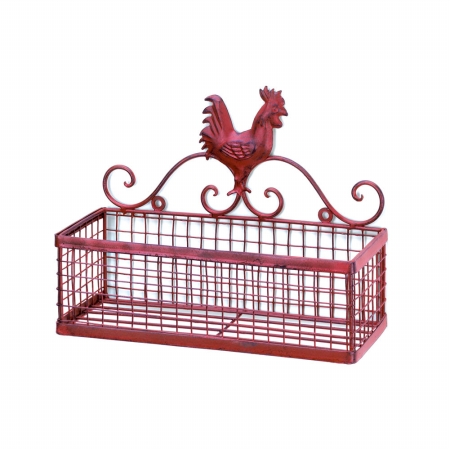 57071291 Country Red Rooster Wall Basket