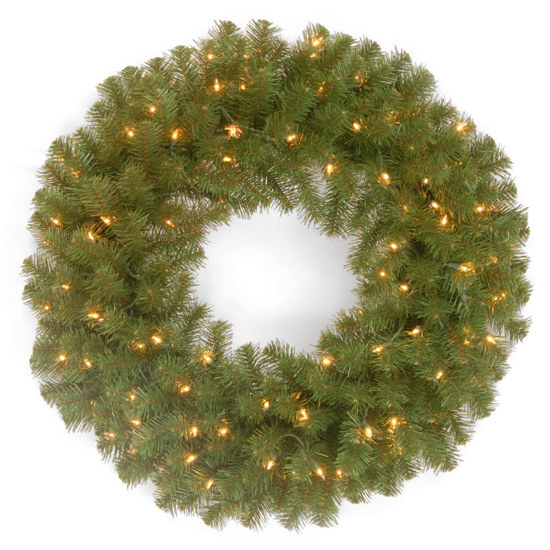 National Tree Nrv7-300-24w-1 North Valley Spruce Wreath With Clear Lights, 24 In.