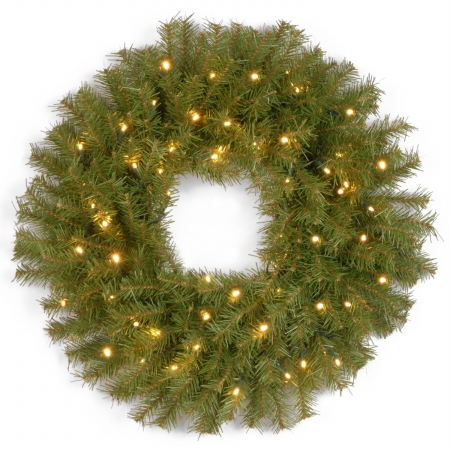 National Tree Nf3-308-24w-b Norwood Fir Wreath With Warm White Battery Operated Led Lights With Timer, 24 In.