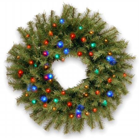 National Tree Nf3-309-24w-b Norwood Fir Wreath With Warm White Battery Operated Led Lights With Timer, 24 In.