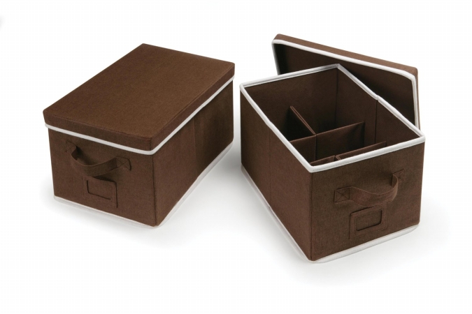 30001 Medium Folding Storage Baskets With Adjustable Dividers - Set Of 2 - Espresso