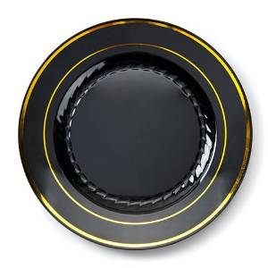 509-bkg Black & Gold Round Dinner Plate