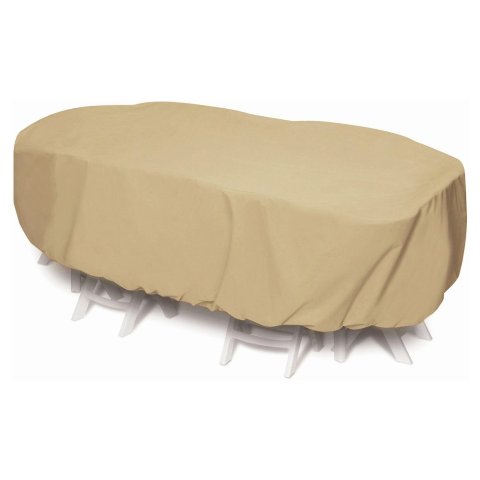92 In. Oval-rectangle Table Set Cover - Khaki