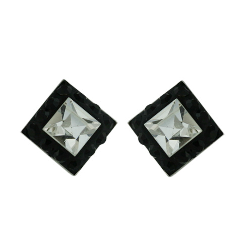 Vera & Co., Inc. 2s-6145bkcl Sterling Silver Stud Ferido Crystal Square Earring-black And White