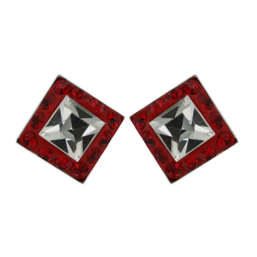 Vera & Co., Inc. 2s-6145sicl Sterling Silver Stud Ferido Crystal Square Earring-red And White