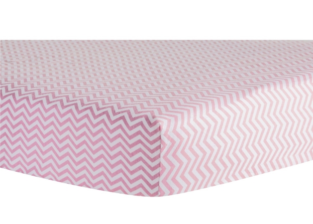 100026 Pink Chevron Print Flannel Crib Sheet - Candy Pink