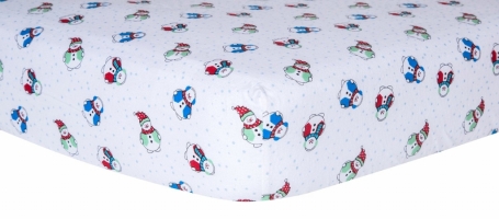 100035 Snowman Print Flannel Crib Sheet - Snowmen Scatter
