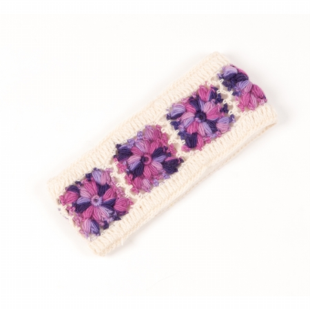 Hb08 - Wh/orc - A04 Crochet Multi Flower Headband