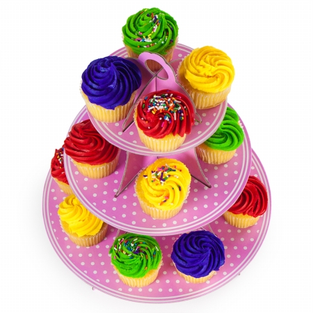 Mpar-501 Pink Polka Dot 3 Tier Cupcake Stand, 14in Tall By 12in