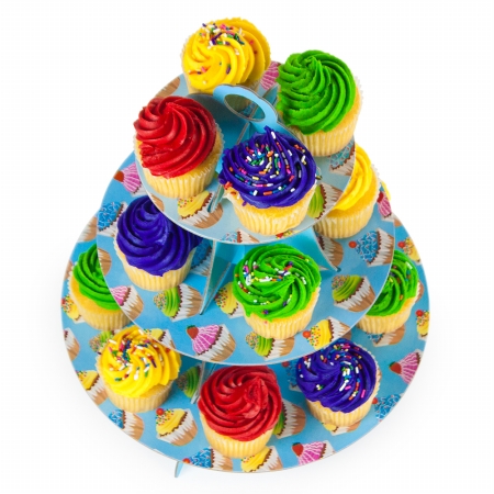 Mpar-504 Blue 3 Tier Cupcake Stand, 14in Tall By 12in Wide