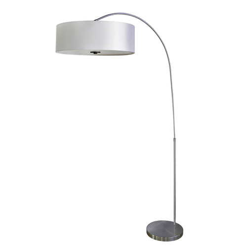Pfl128pw-ss 1 Light Arc Floor Lamp In Satin Steel Finish With Pristine White Shade