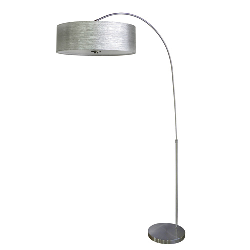 1 Light Arc Floor Lamp In Satin Steel With Starlight Weave Shade