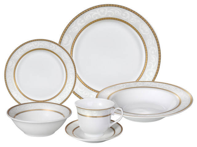 Porcelain Dinnerware Set, 24 Piece Service For 4 By Lorren Home Trends: Amelia Design
