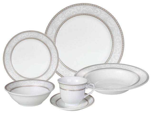 Porcelain Dinnerware Set, 24 Piece Service For 4 By Lorren Home Trends: Sirena Design