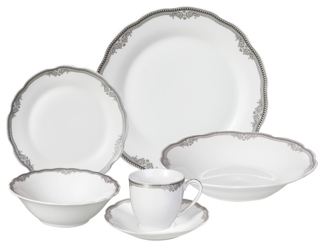 Porcelain Wavy Edge Dinnerware Set, 24 Piece Service For 4 By Lorren Home Trends: Elizabeth Design