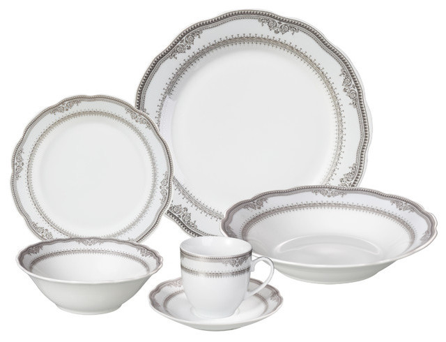 Porcelain Wavy Edge Dinnerware Set, 24 Piece Service For 4 By Lorren Home Trends: Victoria Design