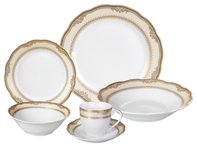 Porcelain Wavy Edge Dinnerware Set, 24 Piece Service For 4 By Lorren Home Trends: Isabella Design