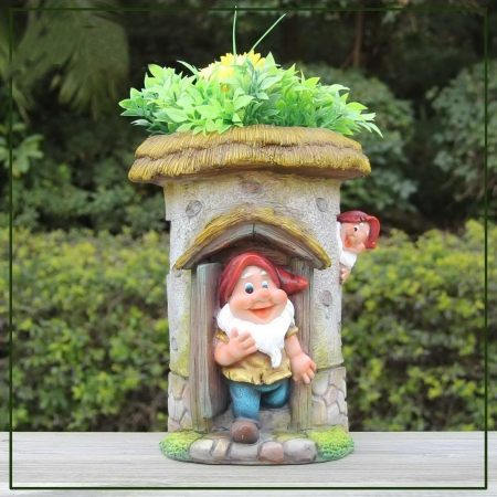 Cute Gnome With Tall House Flower Pot