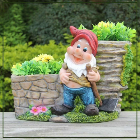 Hard Working Gnome With Shovel And Two Flower Pots