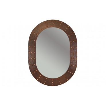 35'' Hand Hammered Oval Copper Mirror With Hand Forged Rivets