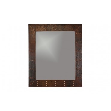 36'' Hand Hammered Rectangle Copper Mirror With Hand Forged Rivets