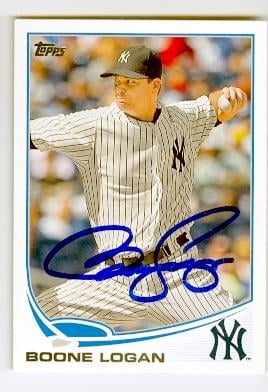 Boone Logan autographed baseball card (New York Yankees) 2013 Topps No.US130
