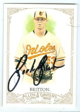 Zach Britton autographed baseball card (Baltimore Orioles) 2012 Topps Allen and Ginters No.63