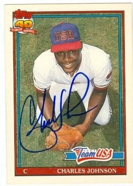 Charles Johnson autographed baseball card (TEAM USA BASEBALL) 1991 Topps No.61T Traded Set